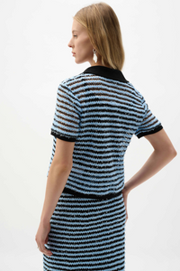 Joseph Ribkoff Novelty Stripe Boxy Top With Polo Collar