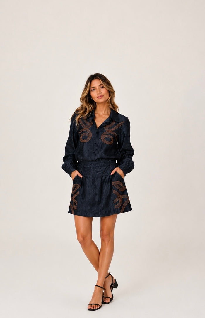 Midnight Mesa Embroidered Button-Up Top