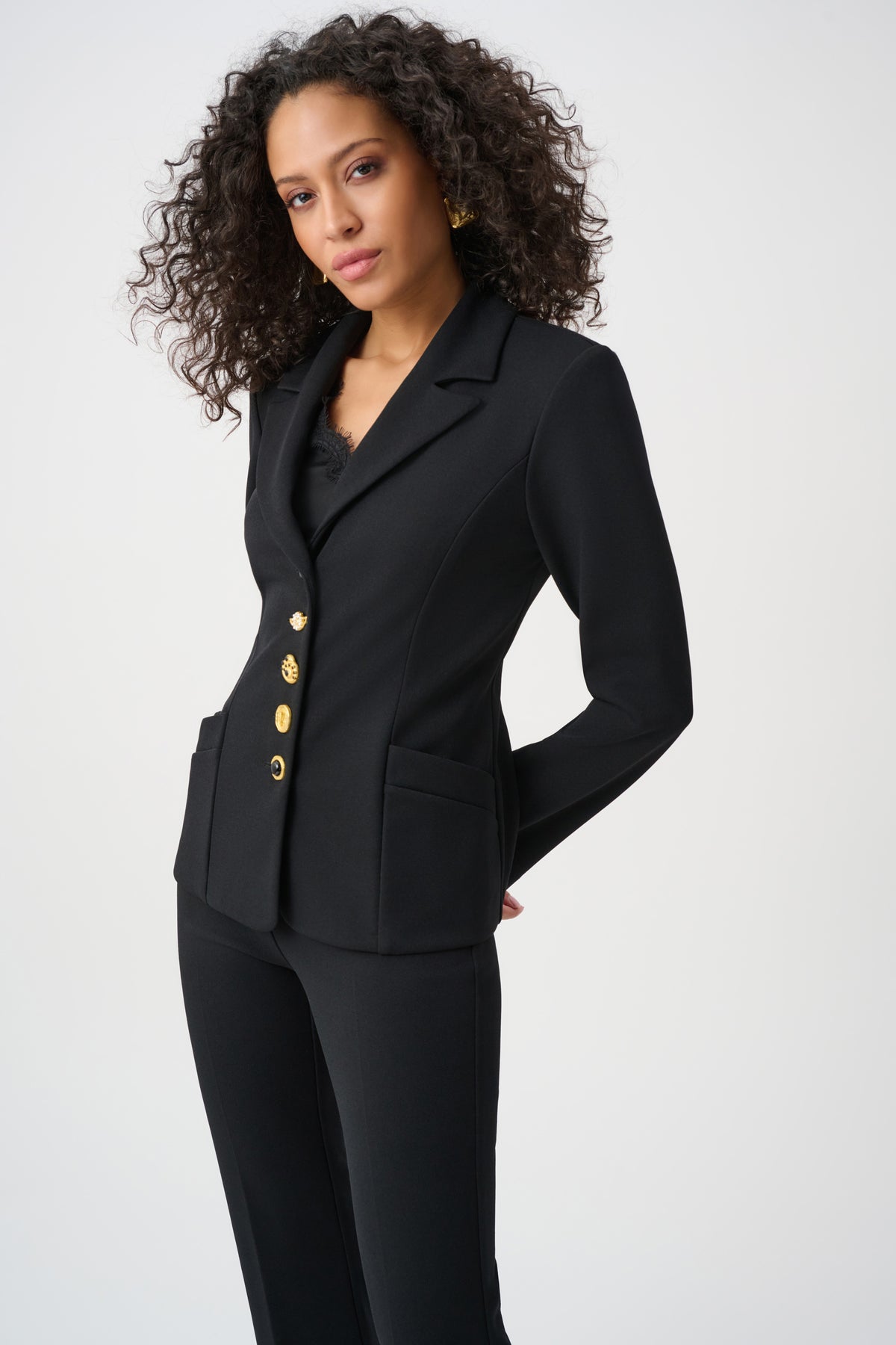 Scuba Crepe Fitted Blazer With Statement Buttons