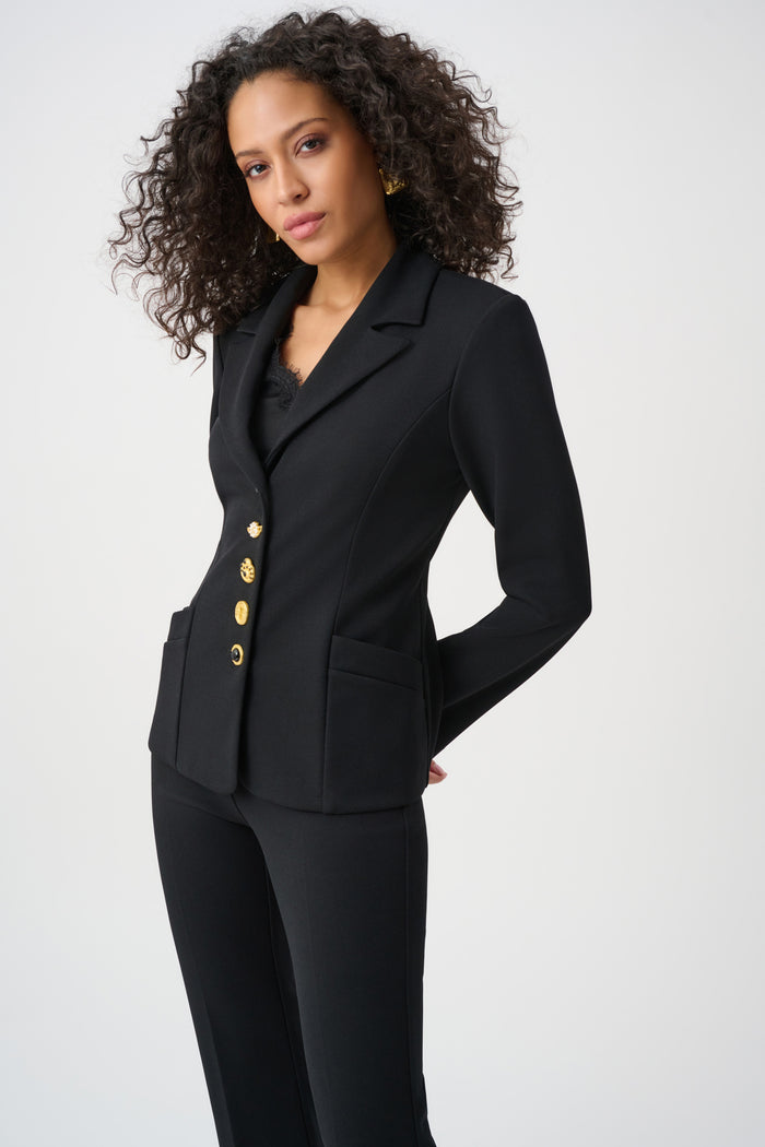 Scuba Crepe Fitted Blazer With Statement Buttons