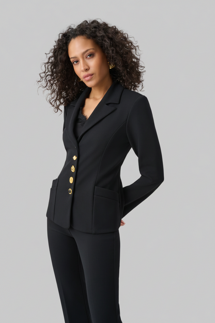 Scuba Crepe Fitted Blazer With Statement Buttons
