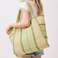 Natural Straw Tote With Multi Color Stripes