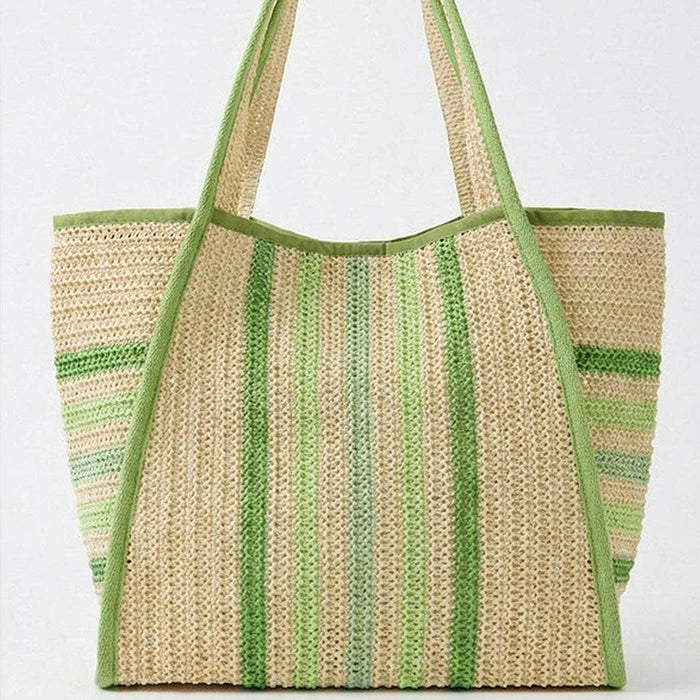 Natural Straw Tote With Multi Color Stripes