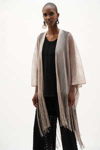 Joseph Ribkoff Open Stitch Draped Cover-Up With Fringe