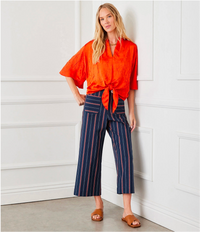 Navy With Orange Stripe Cropped Wide Leg Pants