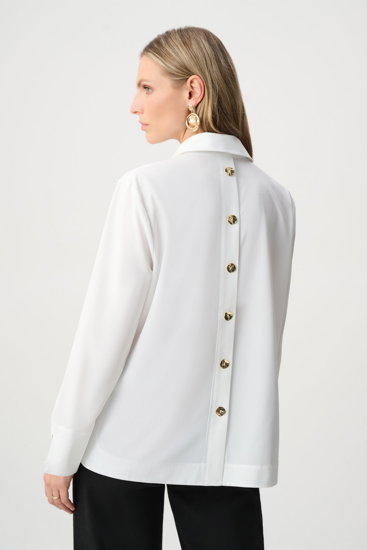 Stretch Poplin Shirt-Collar Boxy Top