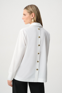 Stretch Poplin Shirt-Collar Boxy Top