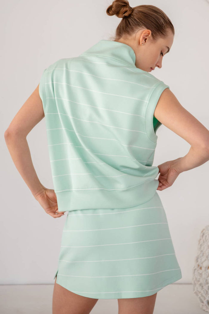 Modal Scuba Stripe Luxe V-NECK Sleeveless Top And Skort Set