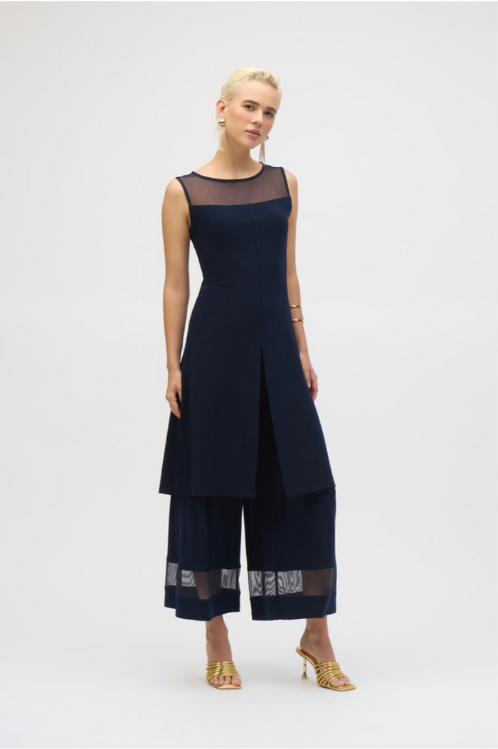 Joseph Ribkoff Navy Silky Knit/Mesh Culotte Pants