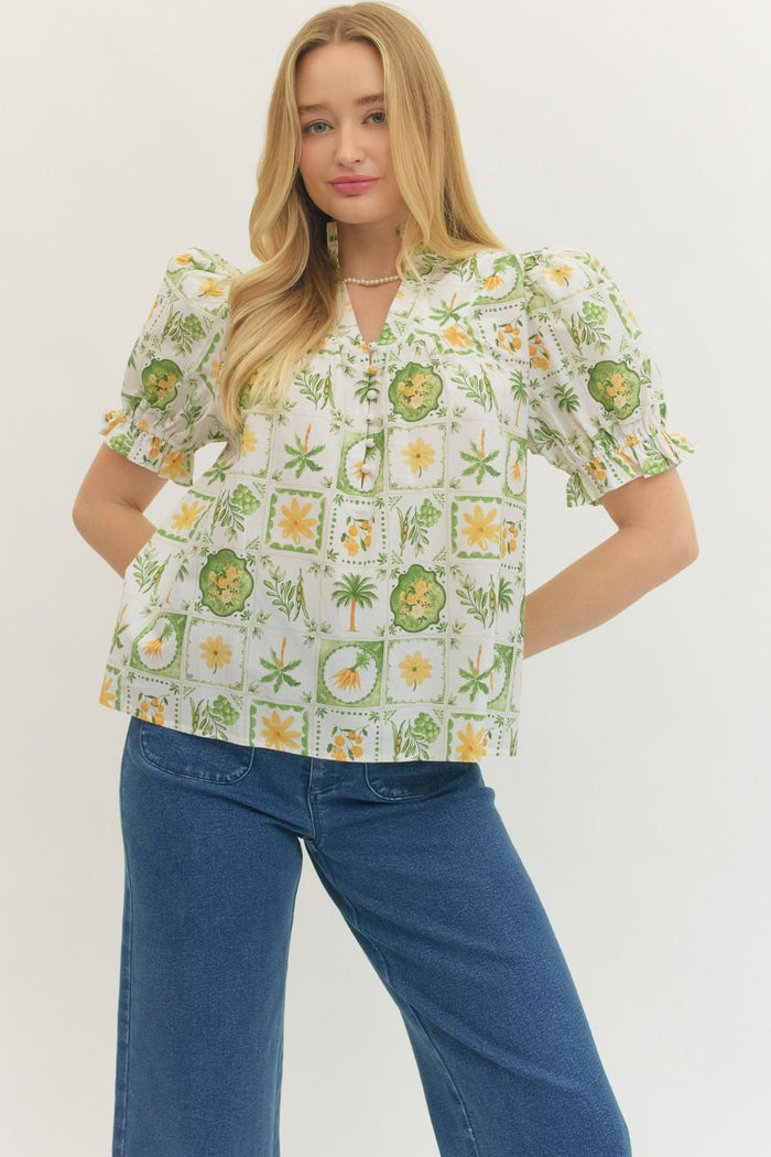 Botanical Short Sleeve Puff Top