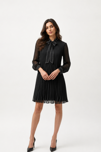 Joseph Ribkoff Pleated Chiffon Aline Dress with Neck Tie
