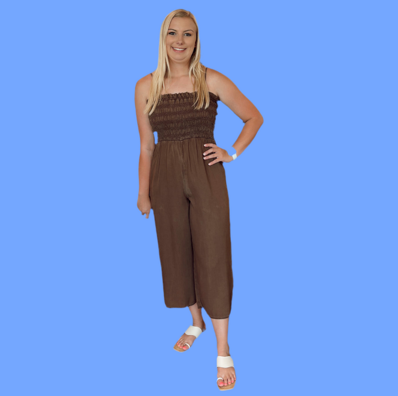 Brown Smocked Jumpsuit