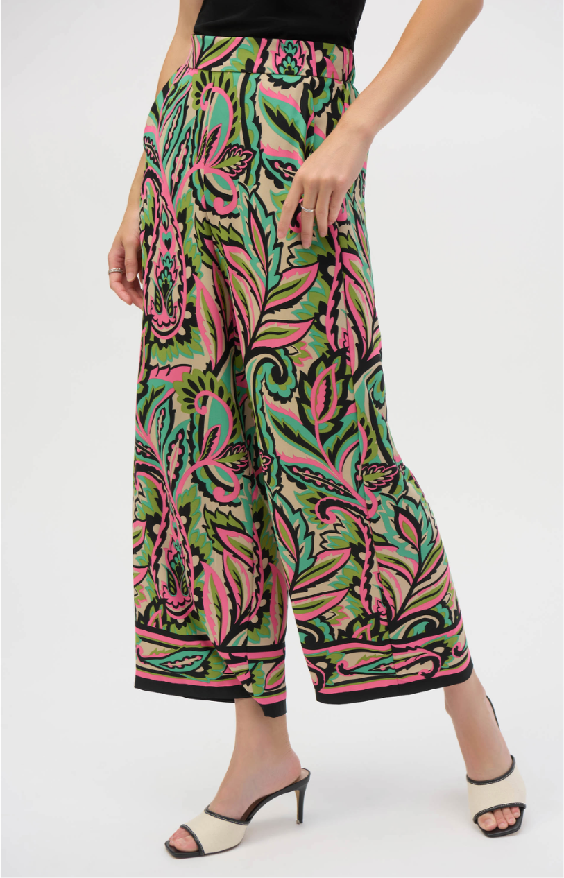 Joseph Ribkoff Woven Paisley Print Wide-Leg Pants