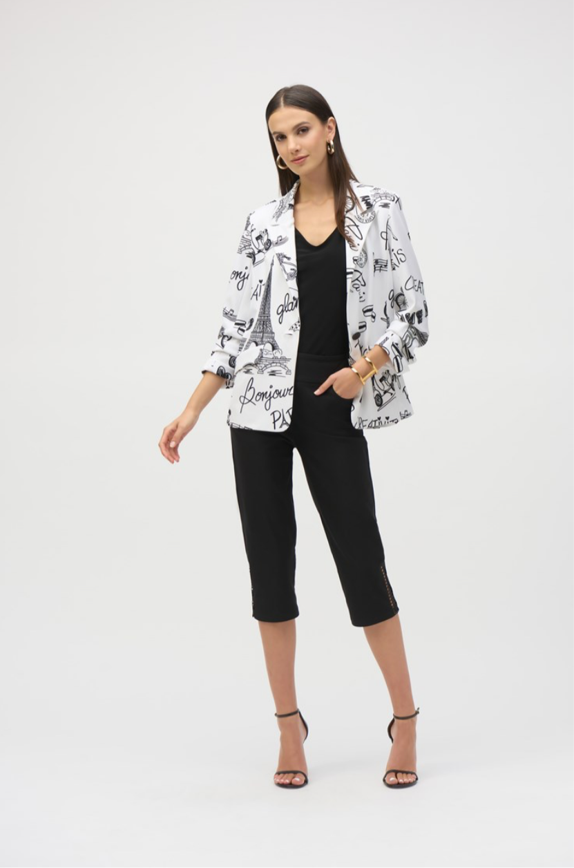 Silky Knit Conversational Print Straight Blazer