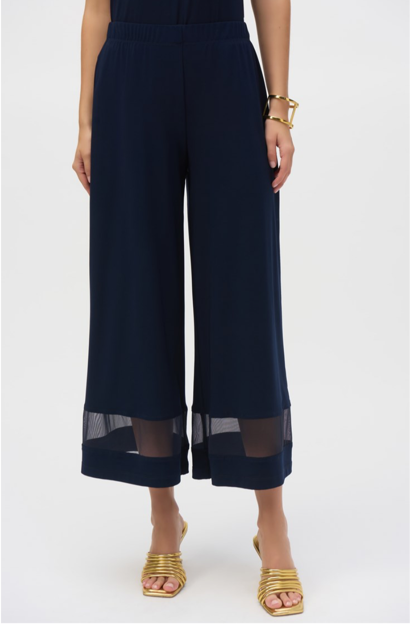 Joseph Ribkoff Navy Silky Knit/Mesh Culotte Pants