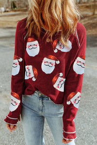 Sequin Santa Claus Graphic Textured Long Sleeve Top