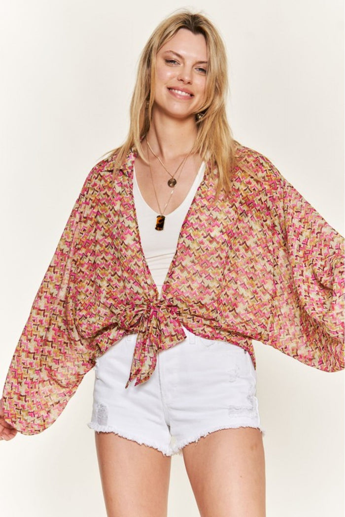 Waist Adjustable Tie Puff Sleeve Top