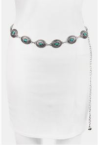 Western Fashion Oval Turquoise Disc Concho Chain Belt