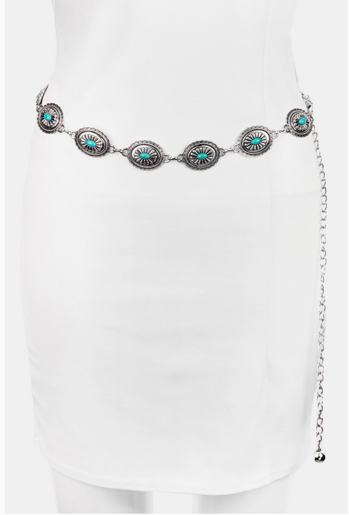 Western Fashion Oval Turquoise Disc Concho Chain Belt