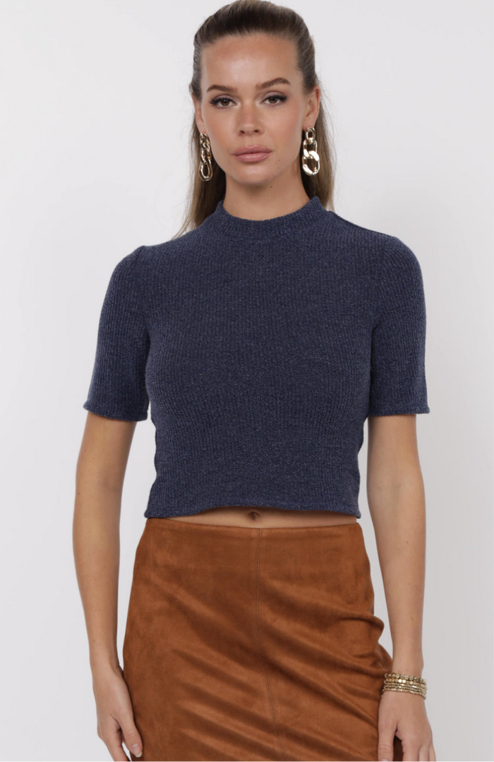 Sage The Label Mellow Mock Short Sleeve Knit Top