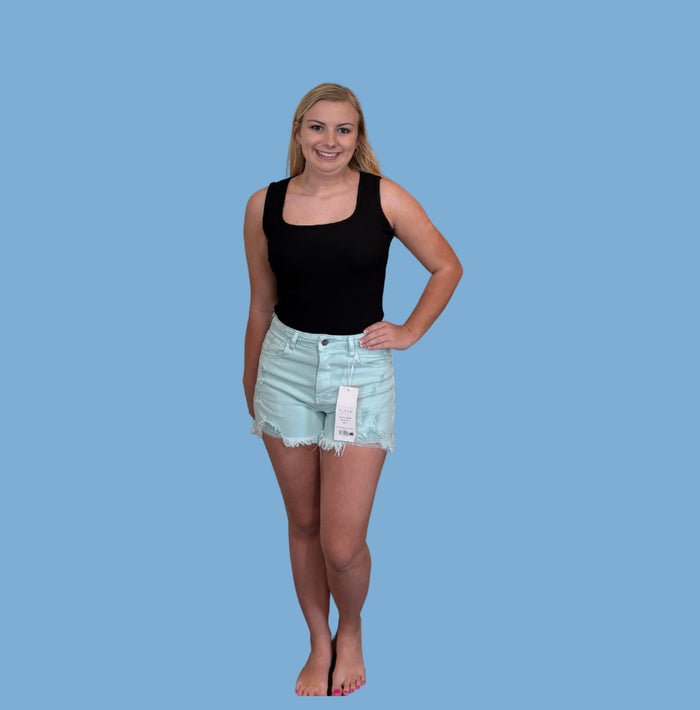 Mint Distressed Risen Shorts