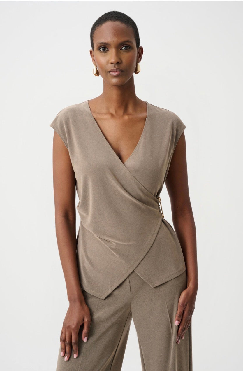 Melange Silky Knit Fitted Wrap Top