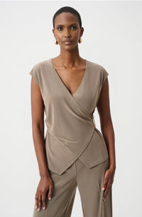 Melange Silky Knit Fitted Wrap Top