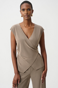 Melange Silky Knit Fitted Wrap Top