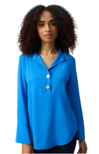 Joseph Ribkoff Coastal Blue Gauze Top With Button Detail