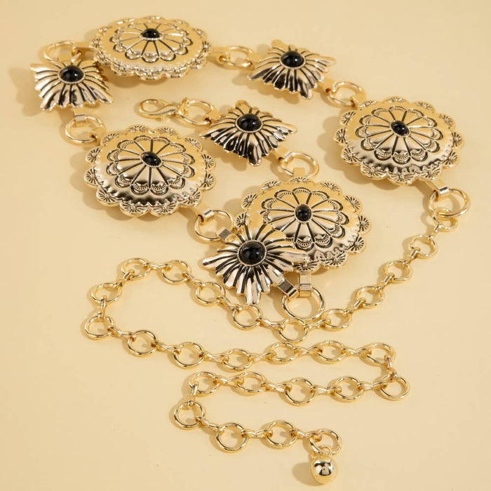 Western Turquoise Stud Floral Concho Chain Belt