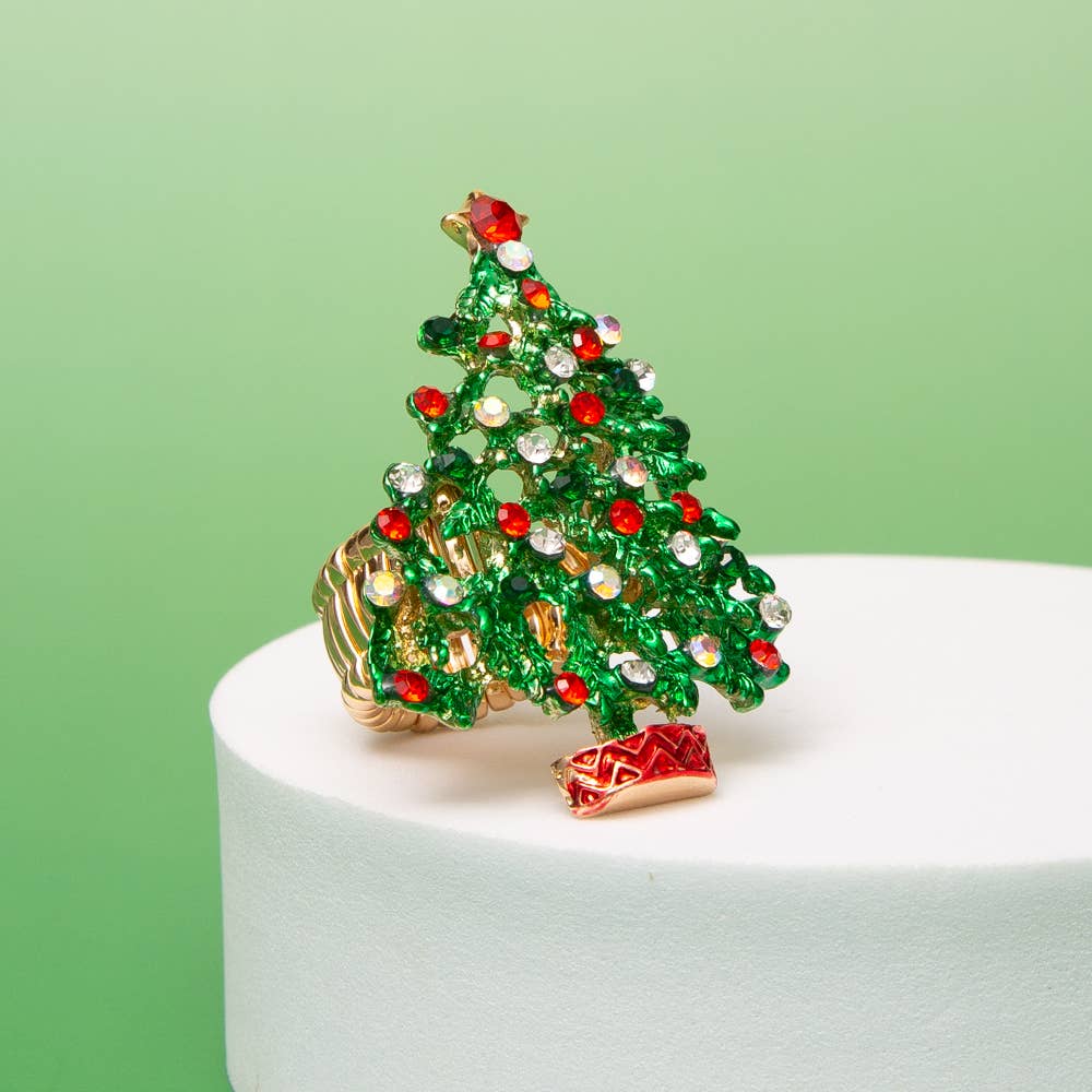 Rhinestone Christmas Tree Stretch Ring