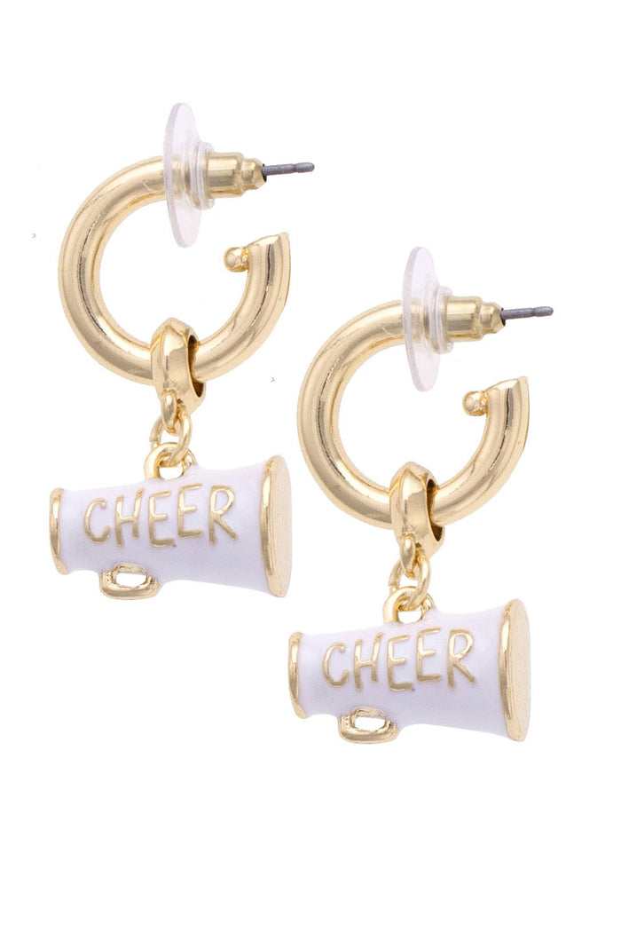 Cheer Enamel Drop Hoop Earrings in White/Gold