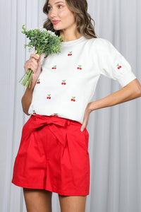 High-Rise Waist Tie 100% Cotton Shorts