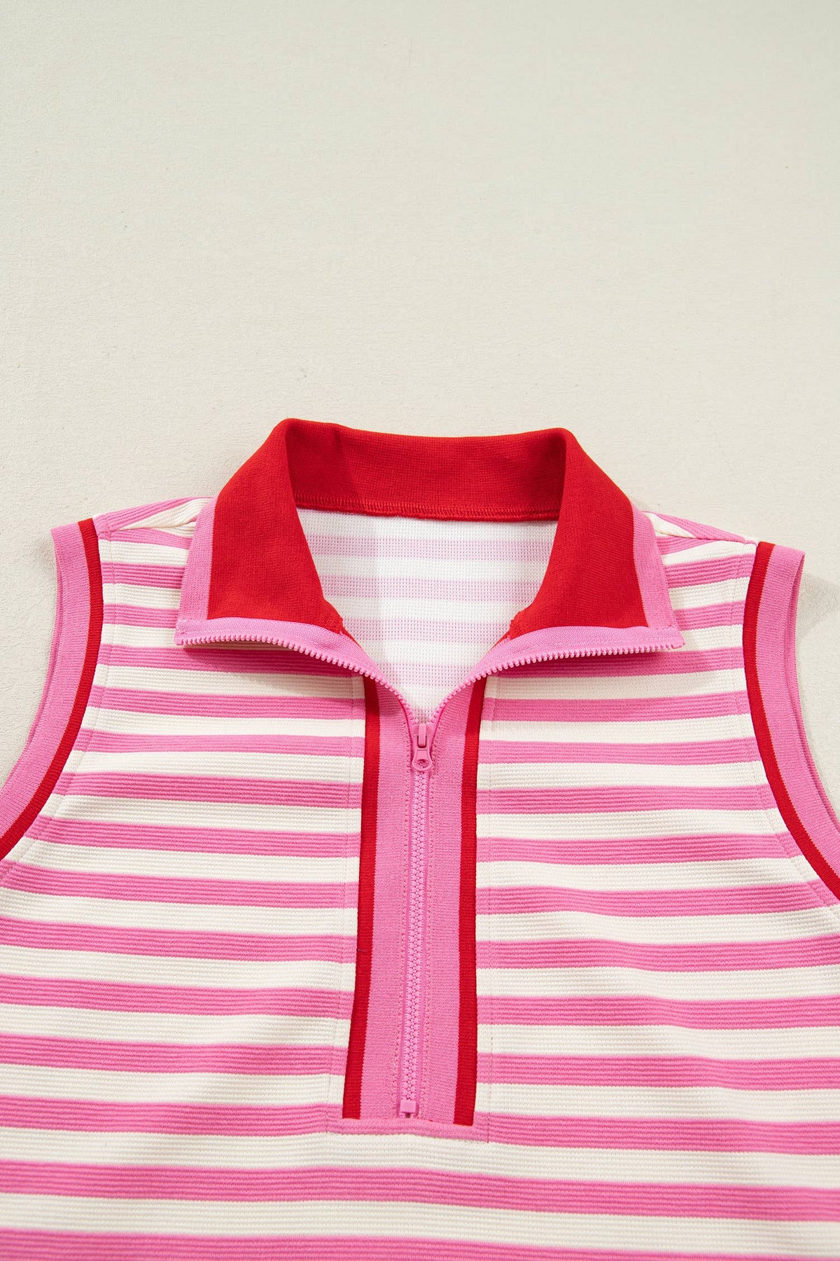 Striped Quarter-Zip Sleeveless Top & Skirt Set