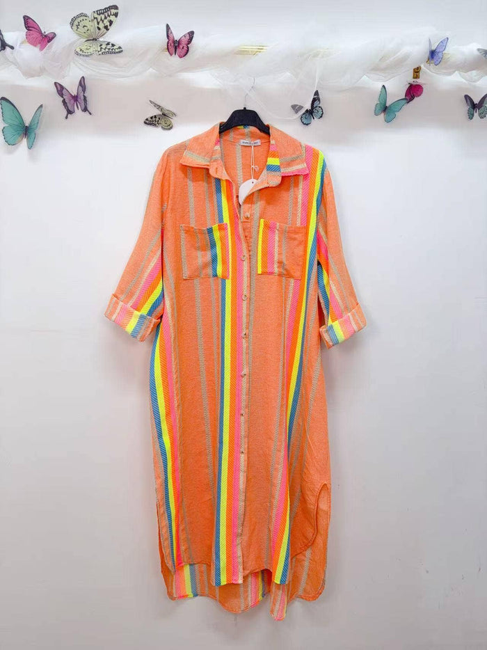 Button-Up Lurex Dress Apricot