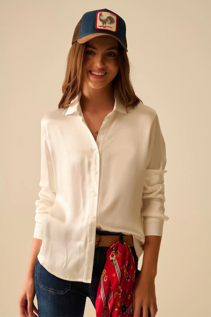Shimmering Button-Down Satin Blouse