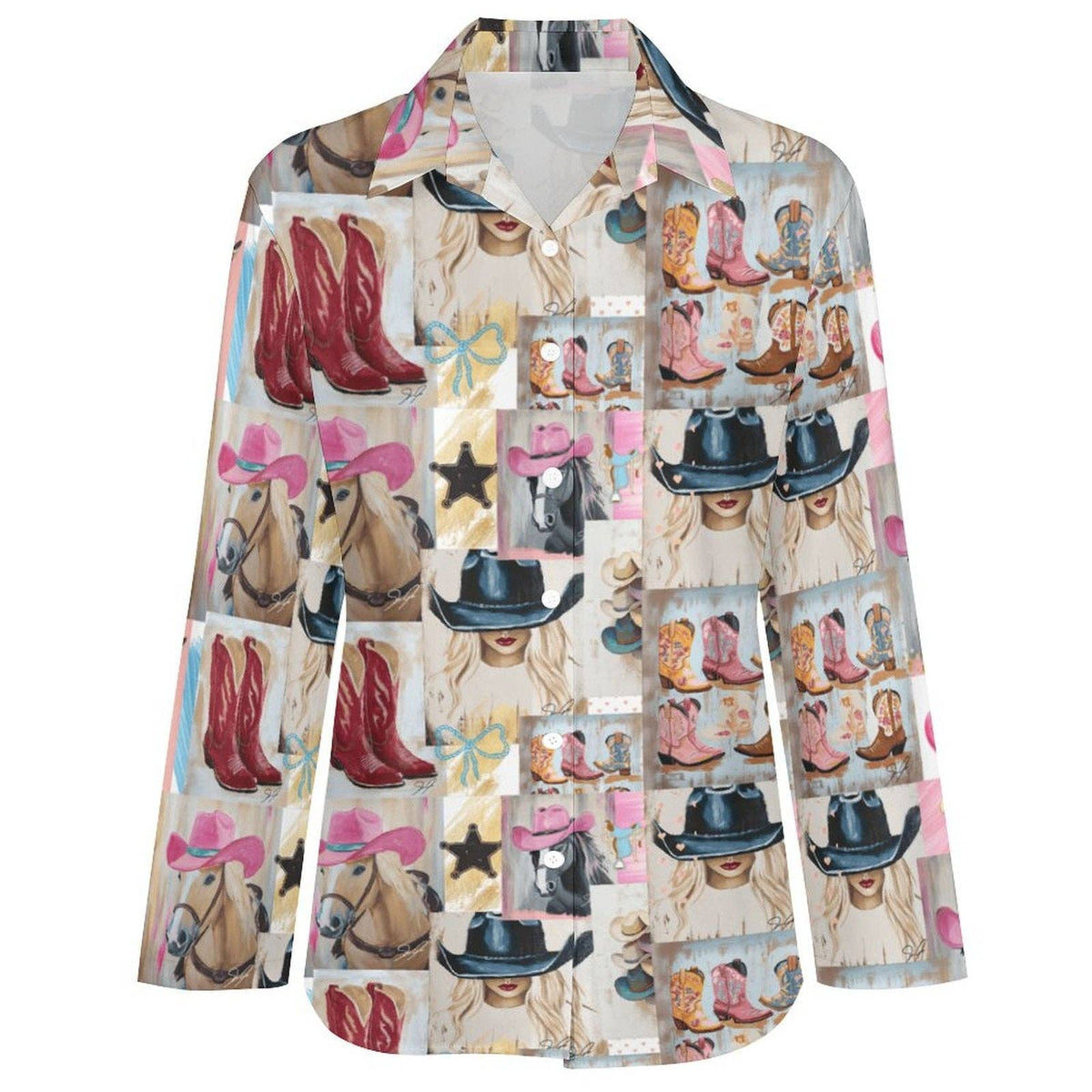 Baha Ranch Danilo Painted Cowgirl Collage Button Up Shirt
