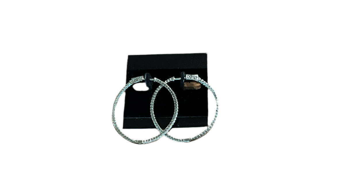 Silver CZ Thin In & Out Hoop Earrings