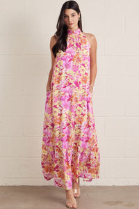 Sunset Bloom Halter Maxi Dress
