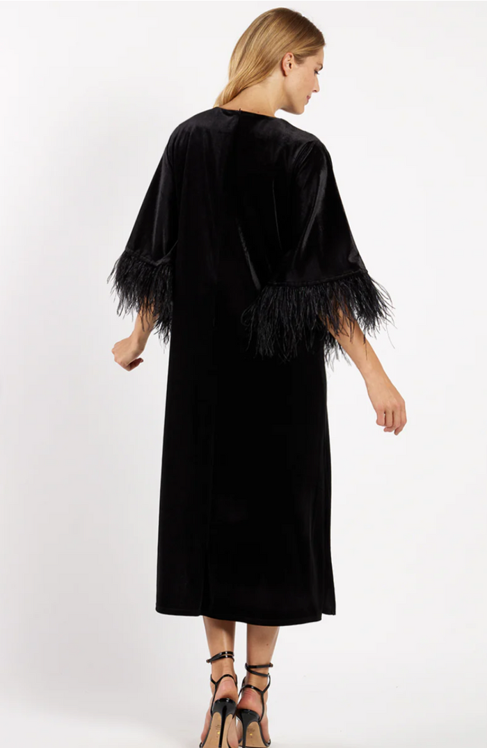 Jude Connally Royce Stretch Velvet Dress - Black/Feathers