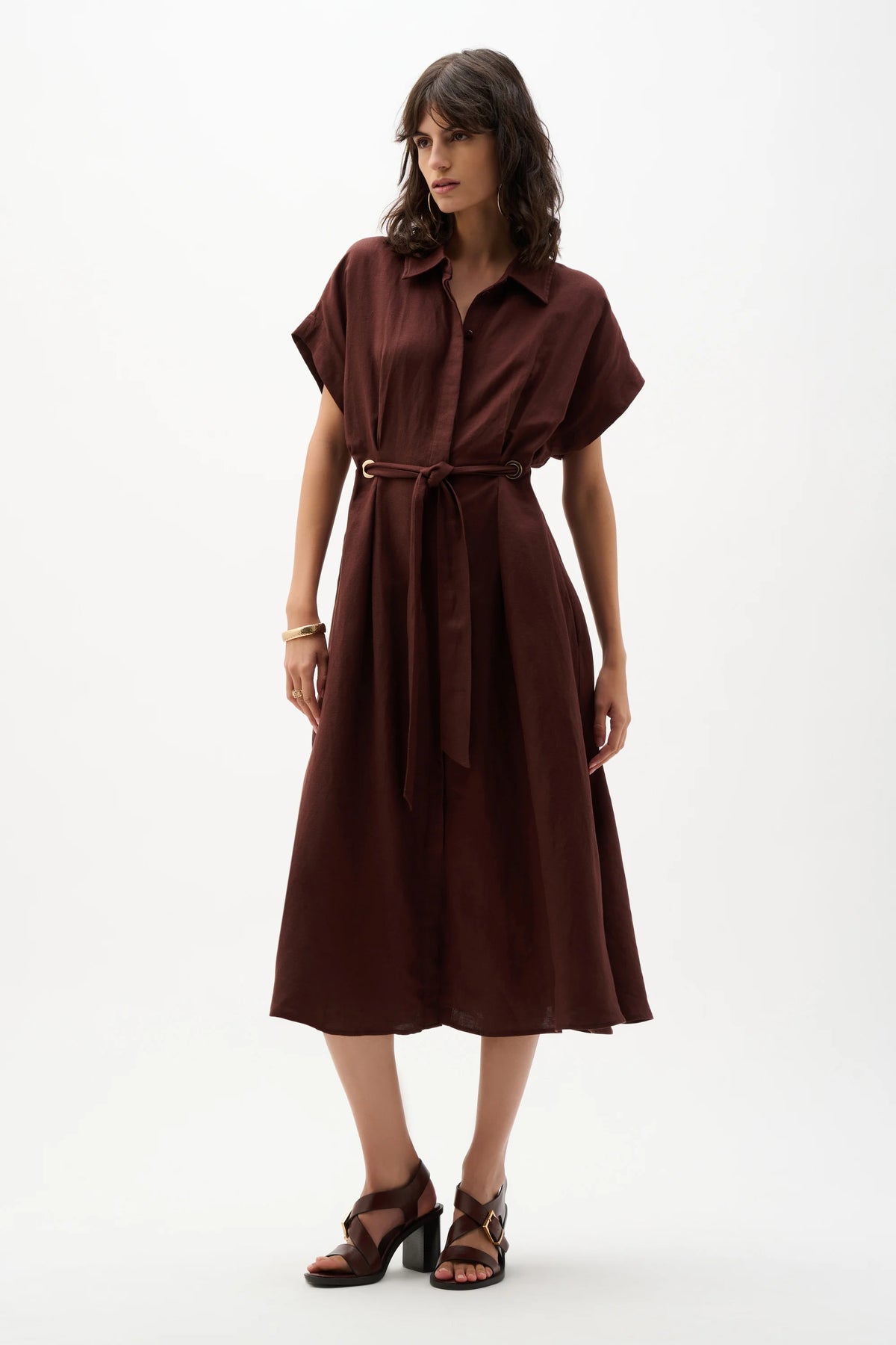 Joseph Ribkoff Linen Blend Fit And Flare Shirt Dress With Sash