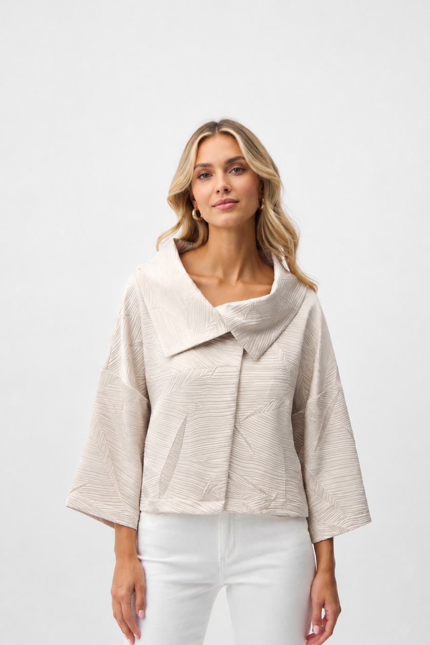 Joseph Ribkoff Pleated Satin Boxy Jacket With Overlay Collar
