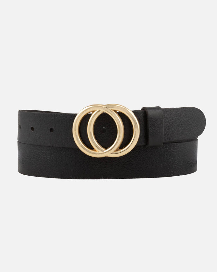 Caia | Double Ring Leather Belt with Gold Buckle