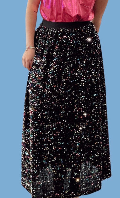 Black Rainbow Sequined Skirt