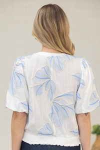Contrast Band Detailed Floral Embroidery Top