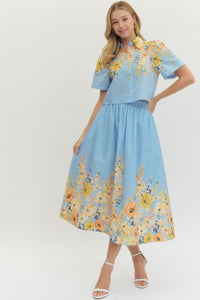 Floral Print Short Sleeve Top & Skirt Set