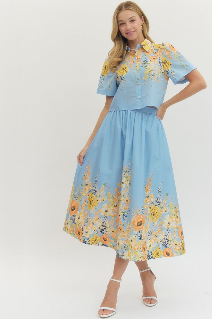 Floral Print Short Sleeve Top & Skirt Set