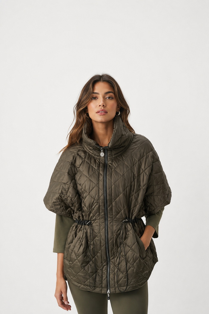 Quilted Nylon Shawl-Neck Boxy Vest