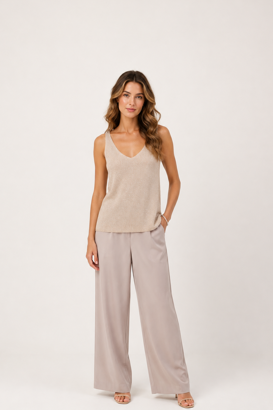 Joseph Ribkoff Metallic Knitted Camisole with Rhinestones