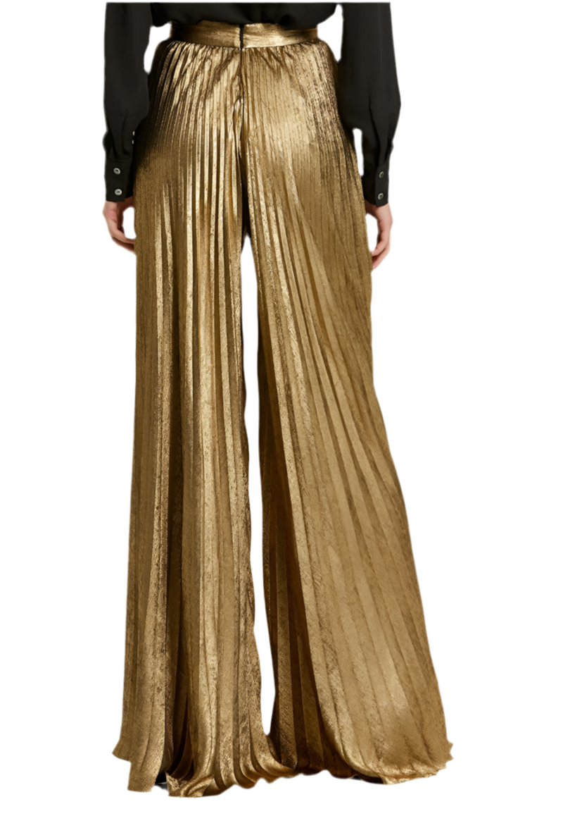 Mac Duggal Metallic Lamé Pleated Wide Leg Pant